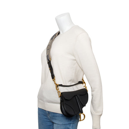Christian Dior Black Grained Calfskin Leather Mini Saddle Bag Rovelle Bags