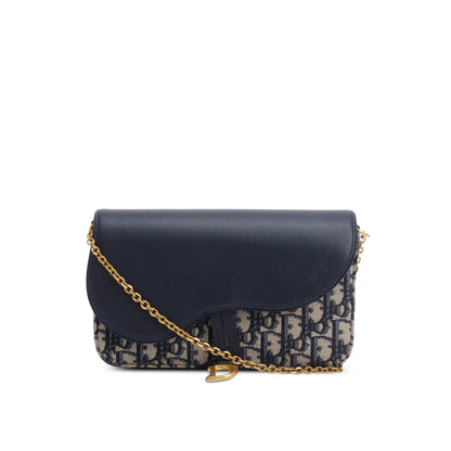 Christian 2024 Dior Oblique Jacquard Medium Saddle Pouch with Chain Rovelle Bags