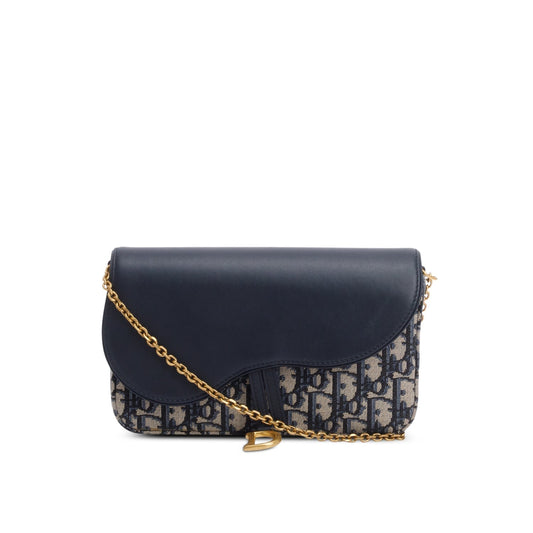 Christian 2024 Dior Oblique Jacquard Medium Saddle Pouch with Chain Rovelle Bags