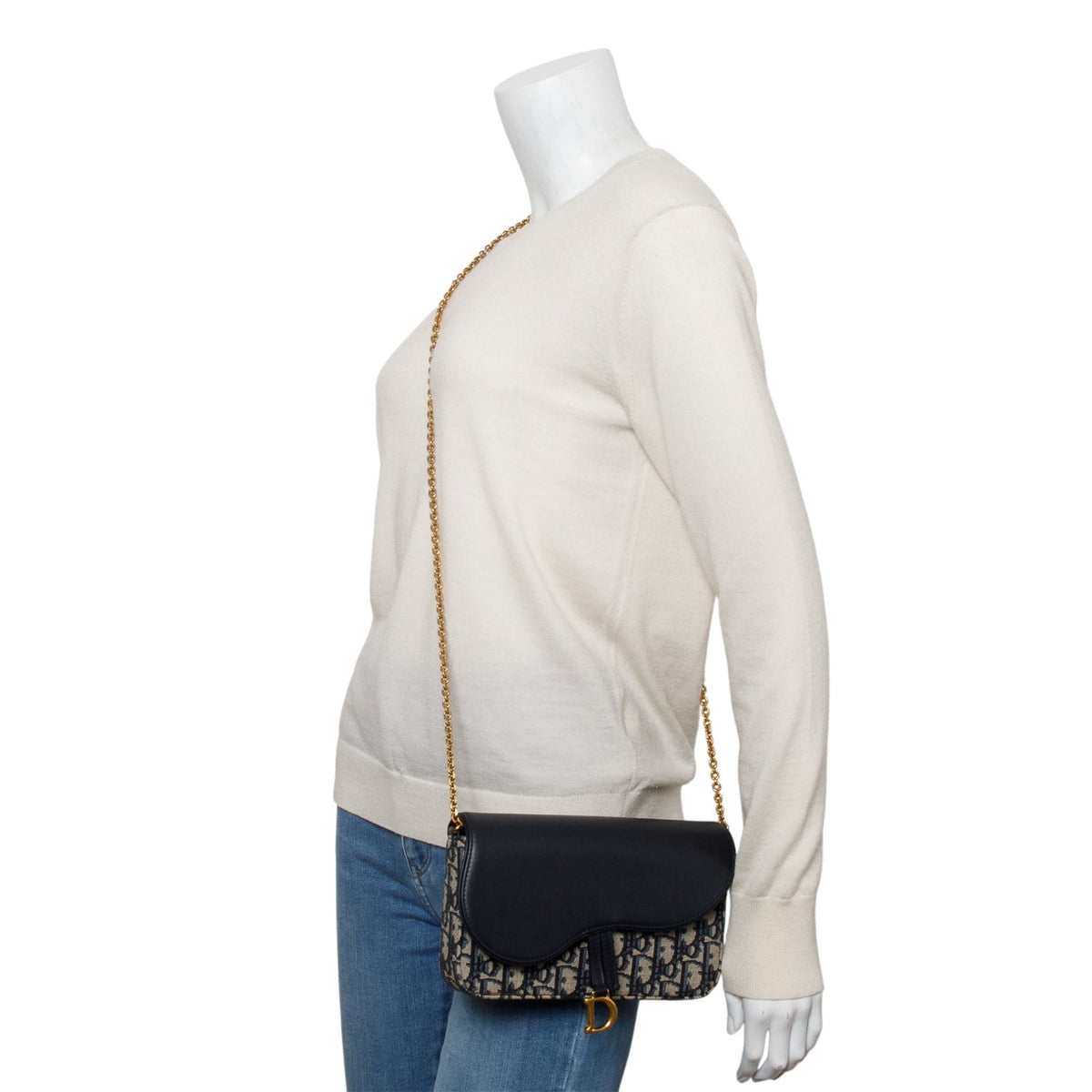 Christian 2024 Dior Oblique Jacquard Medium Saddle Pouch with Chain Rovelle Bags