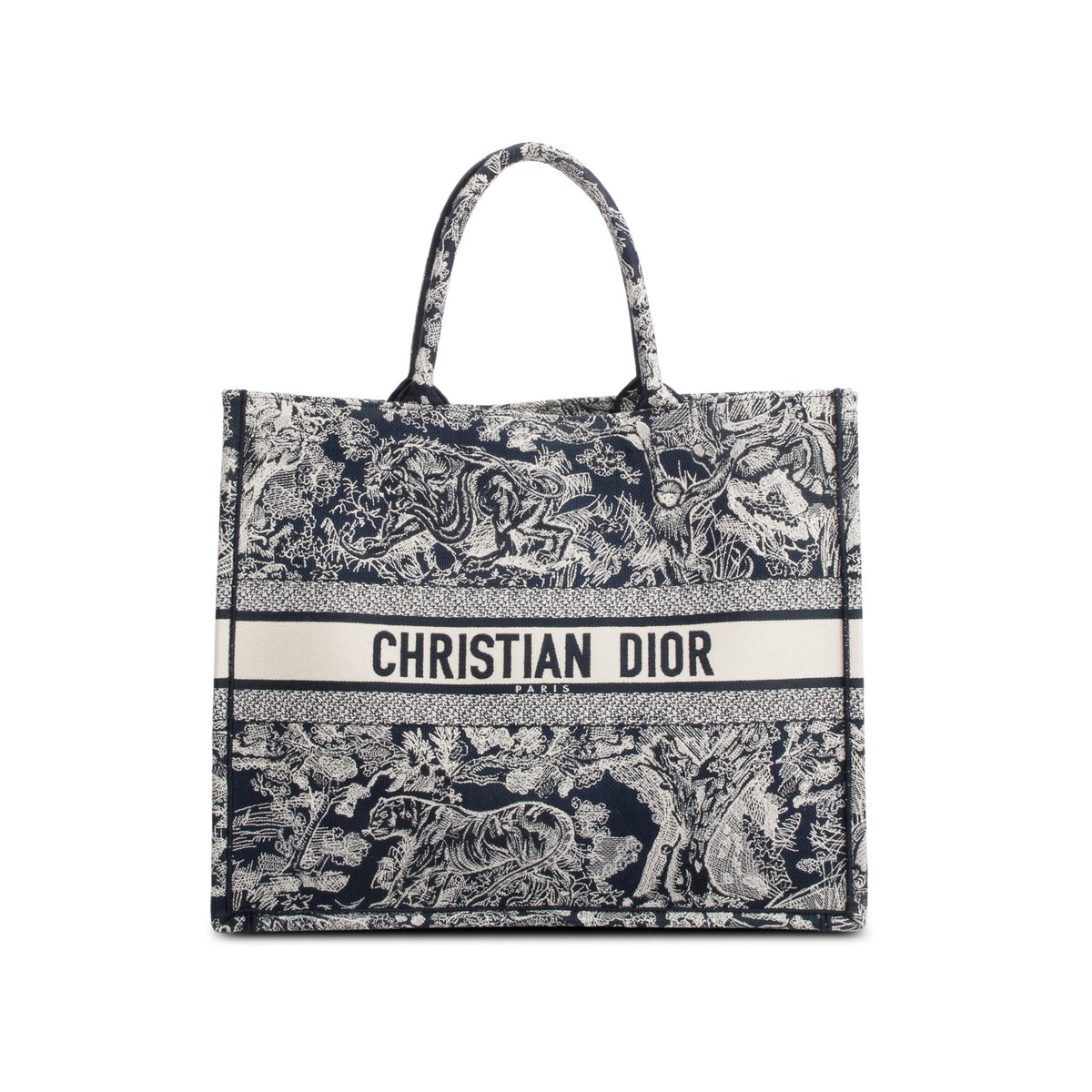 Christian Dior 2022 Large Ecru and Blue Toile de Jouy Embroidery Canvas Book Tote Rovelle Bags