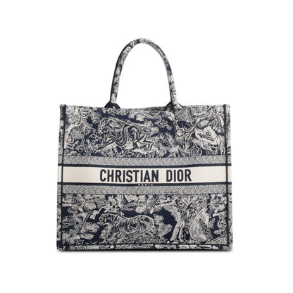 Christian Dior 2022 Large Ecru and Blue Toile de Jouy Embroidery Canvas Book Tote Rovelle Bags