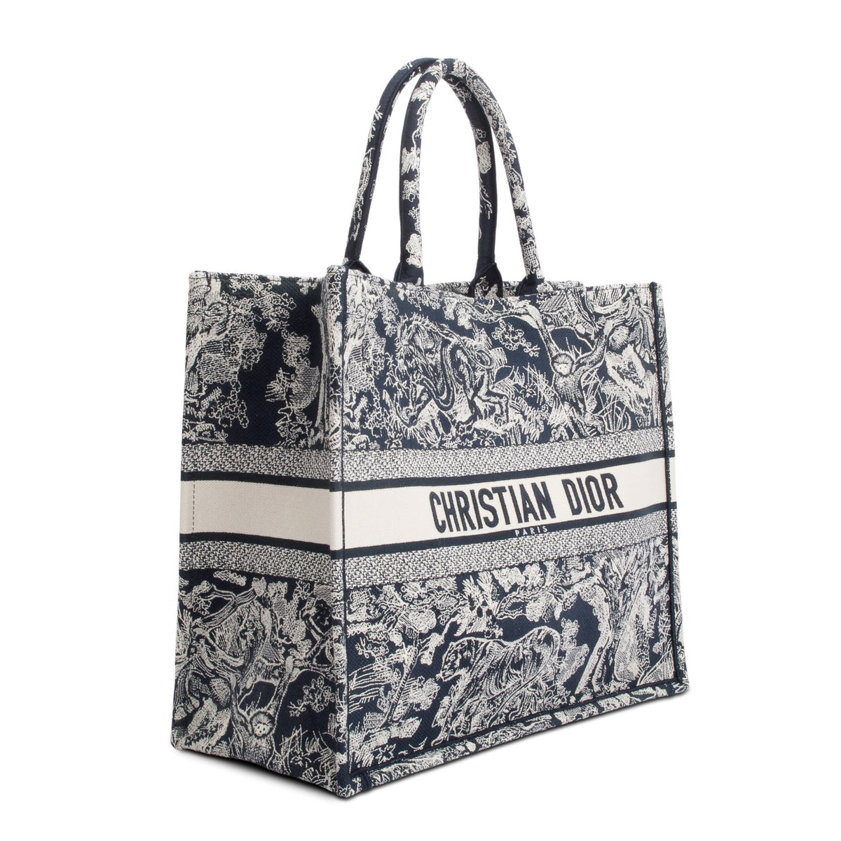 Christian Dior 2022 Large Ecru and Blue Toile de Jouy Embroidery Canvas Book Tote Rovelle Bags
