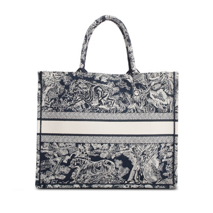 Christian Dior 2022 Large Ecru and Blue Toile de Jouy Embroidery Canvas Book Tote Rovelle Bags