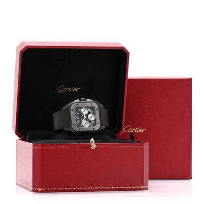 ADLC Titanium Calfskin 41mm Santos 100 Chronograph Automatic Watch Black