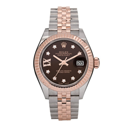 Stainless Steel 18K Everose Gold Diamond 28mm Oyster Perpetual Datejust Watch Chocolate 279171