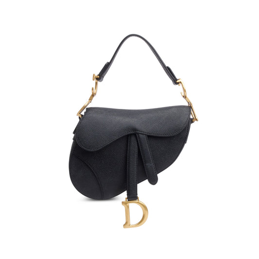 Christian Dior Black Grained Calfskin Leather Mini Saddle Bag Rovelle Bags