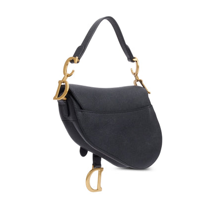 Christian Dior Black Grained Calfskin Leather Mini Saddle Bag Rovelle Bags