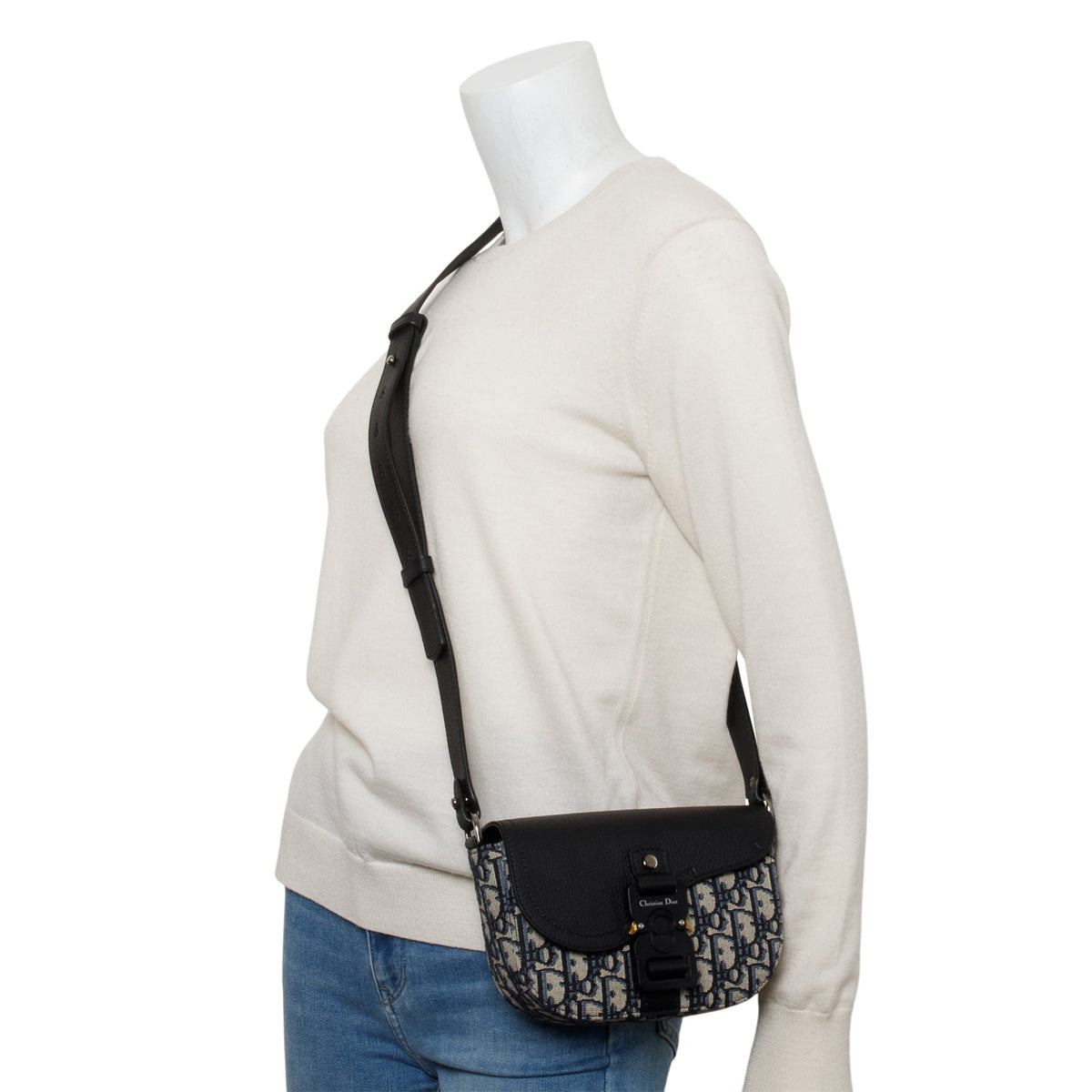 Christian Dior 2024 Black Calfskin Leather Oblique Mini Saddle Messenger Bag Rovelle Bags