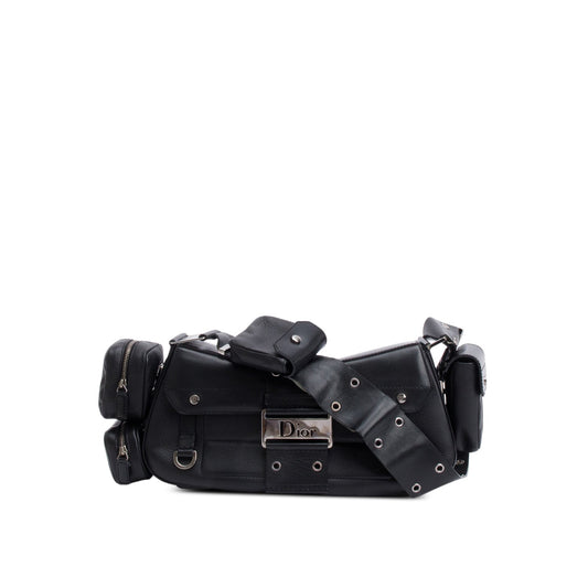 Christian Dior Black Leather Street Chic Columbus Cargo Shoulder Bag Rovelle Bags