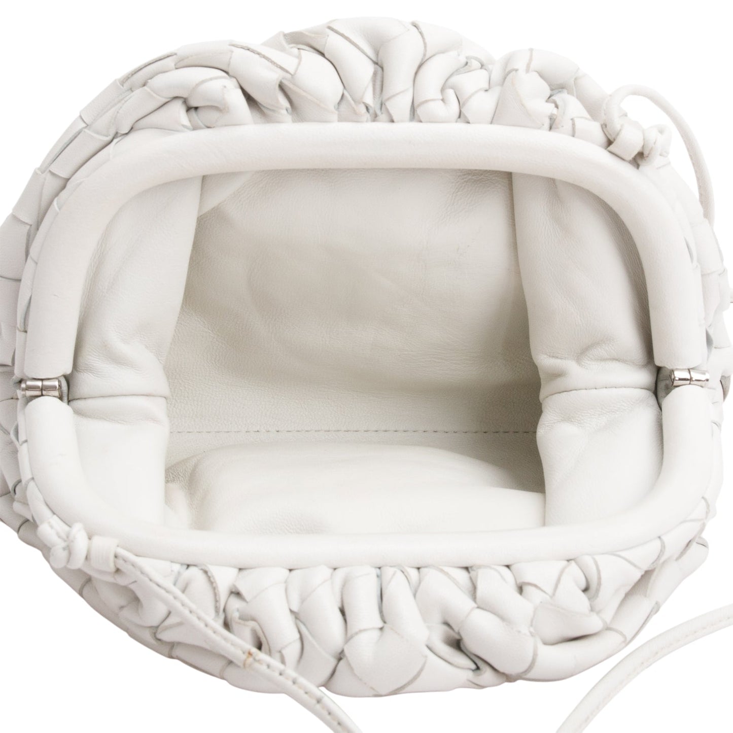Bottega Veneta White Calfskin Intrecciato Leather The Mini Pouch