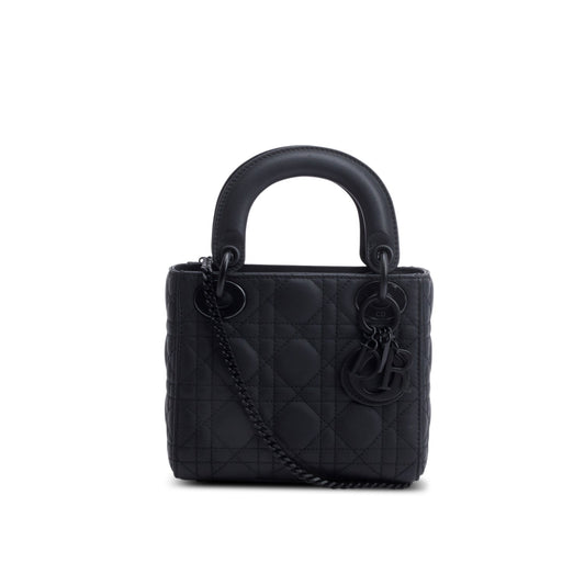 Christian Dior 2020 Black Ultramatte Cannage Leather Mini Lady Dior Bag Rovelle Bags