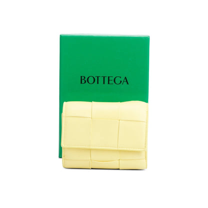 Bottega Veneta Yellow Intreccio Nappa Leather Cassette Tri-Fold Zip Wallet