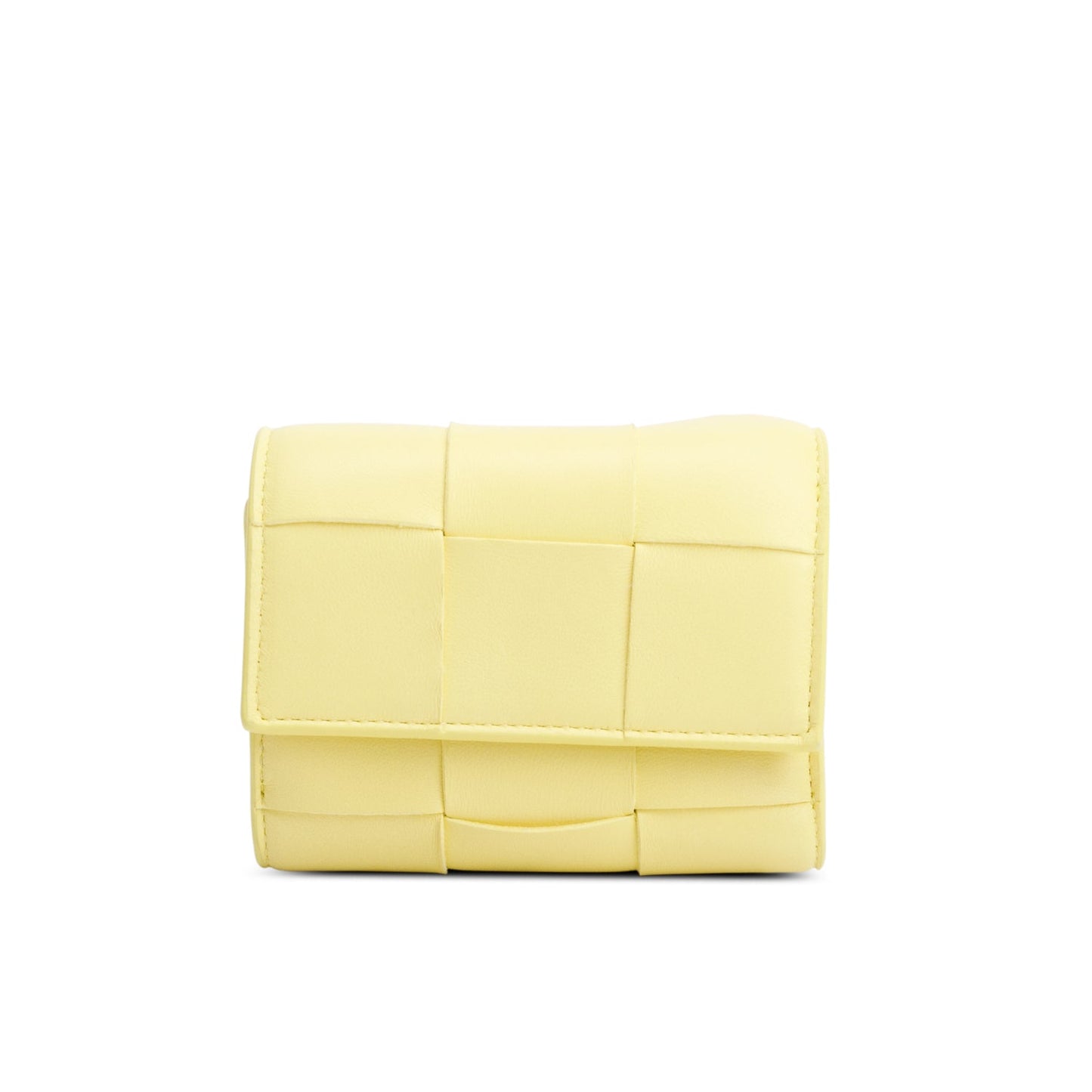 Bottega Veneta Yellow Intreccio Nappa Leather Cassette Tri-Fold Zip Wallet