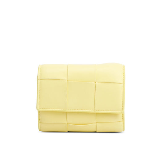 Bottega Veneta Yellow Intreccio Nappa Leather Cassette Tri-Fold Zip Wallet