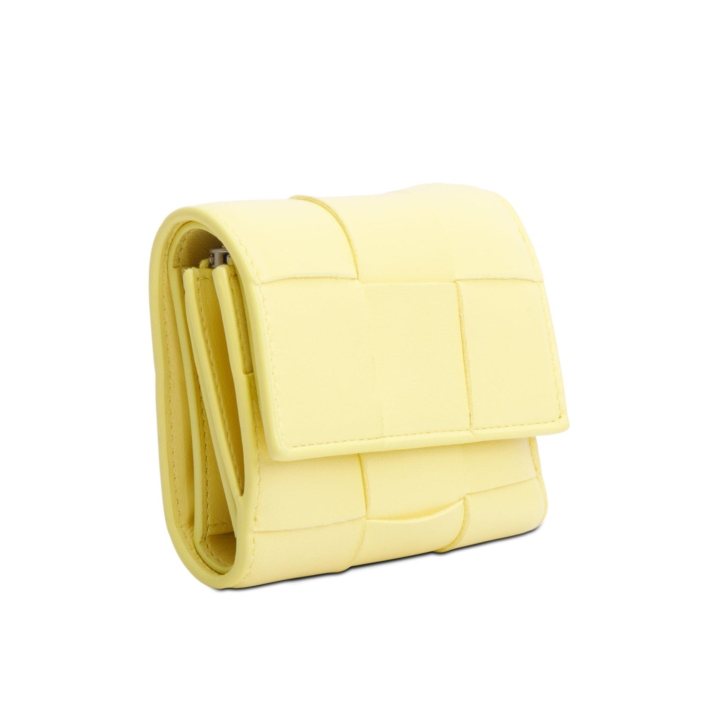 Bottega Veneta Yellow Intreccio Nappa Leather Cassette Tri-Fold Zip Wallet