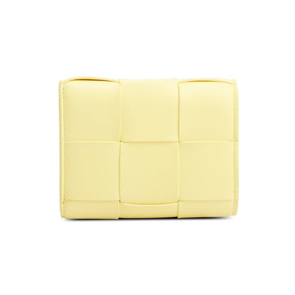 Bottega Veneta Yellow Intreccio Nappa Leather Cassette Tri-Fold Zip Wallet