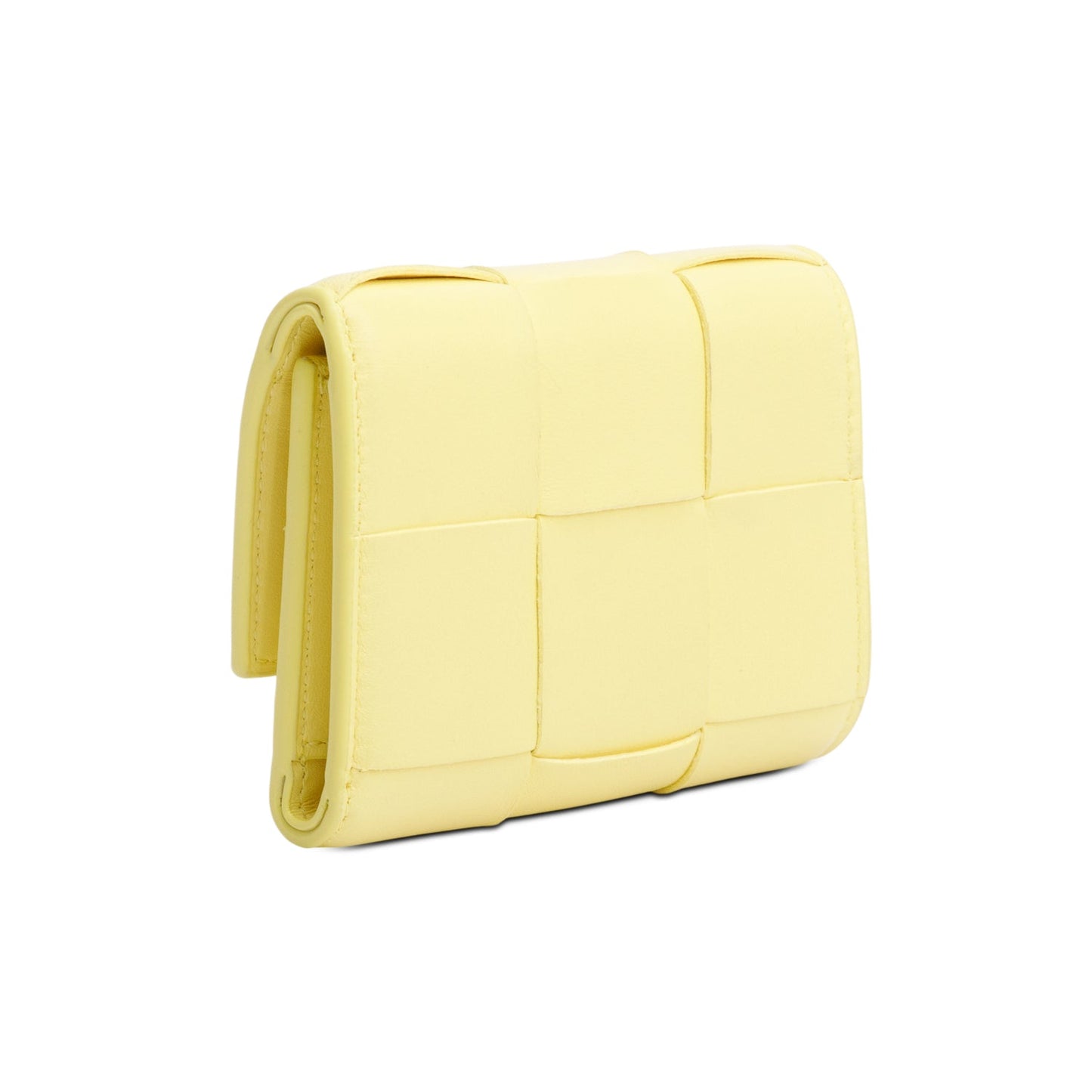 Bottega Veneta Yellow Intreccio Nappa Leather Cassette Tri-Fold Zip Wallet