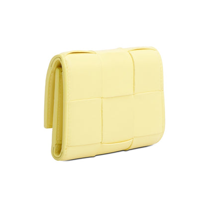Bottega Veneta Yellow Intreccio Nappa Leather Cassette Tri-Fold Zip Wallet