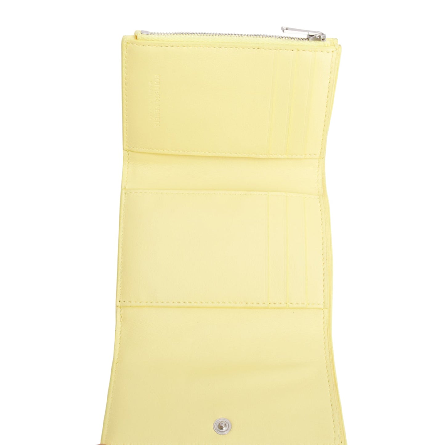 Bottega Veneta Yellow Intreccio Nappa Leather Cassette Tri-Fold Zip Wallet