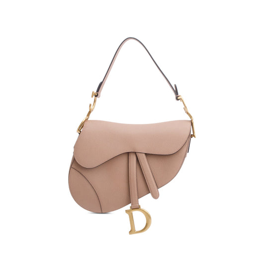 Christian Dior 2020 Beige Grained Calfskin Leather Medium Saddle Bag Rovelle Bags