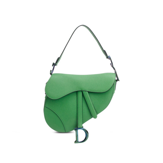 Christian Dior 2021 Green Grained Calfskin Leather Medium Saddle Bag Rovelle Bags