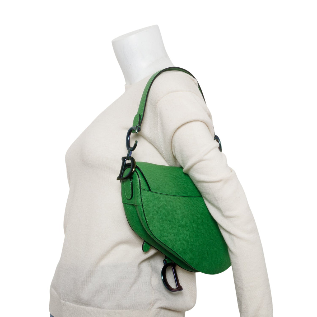 Christian Dior 2021 Green Grained Calfskin Leather Medium Saddle Bag Rovelle Bags