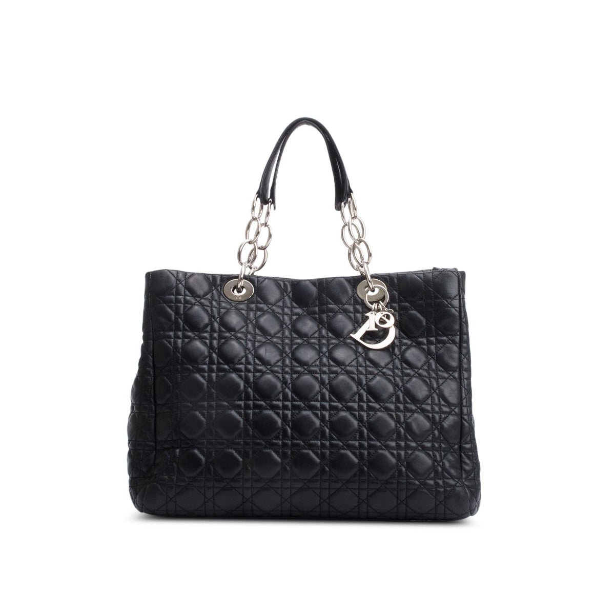 Christian Dior Black Cannage Calfskin Leather Large Lady Dior Soft Shopping Tote Rovelle Bags
