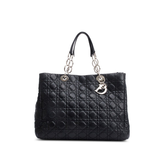 Christian Dior Black Cannage Calfskin Leather Large Lady Dior Soft Shopping Tote Rovelle Bags