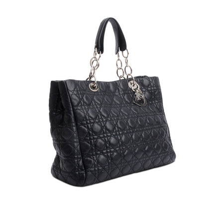Christian Dior Black Cannage Calfskin Leather Large Lady Dior Soft Shopping Tote Rovelle Bags