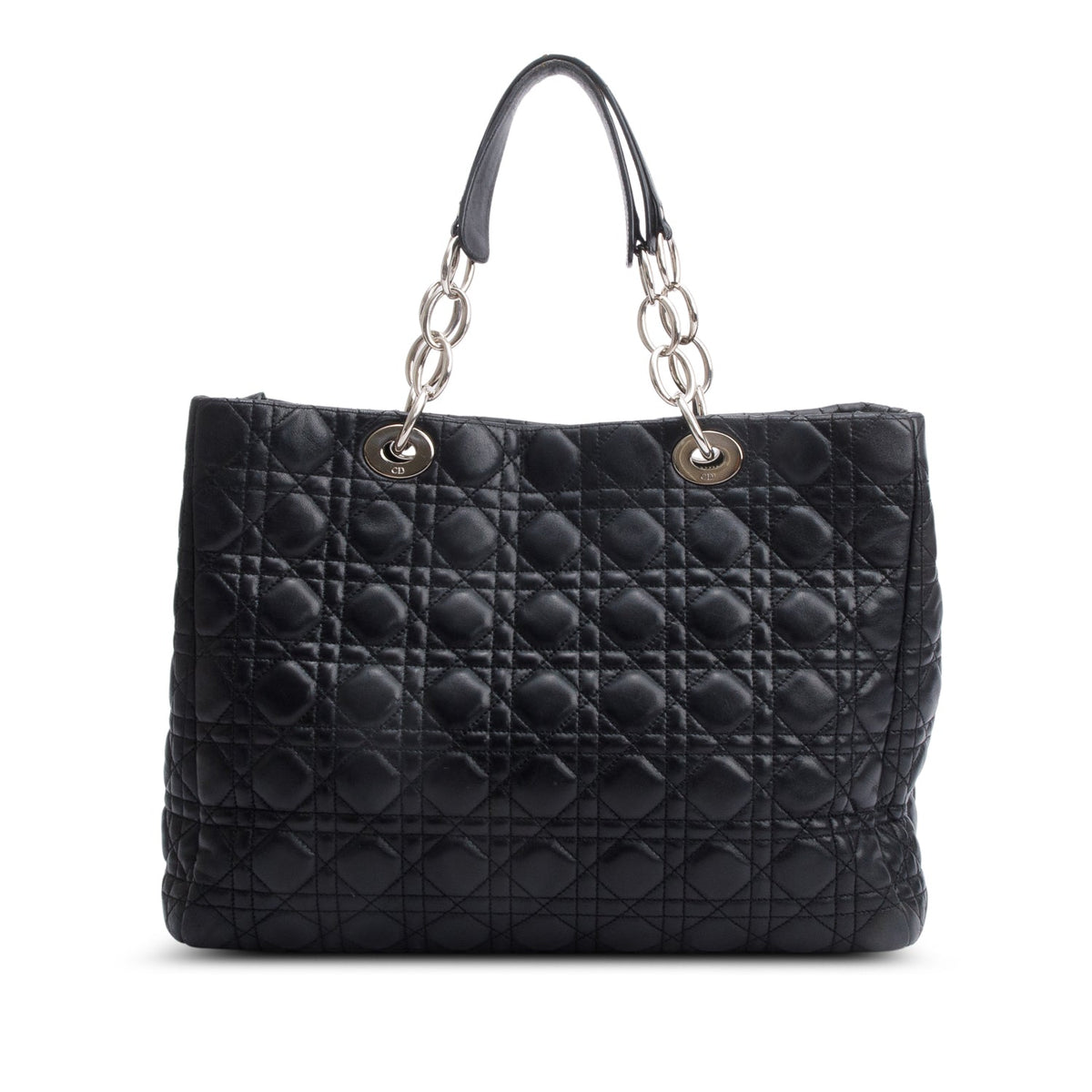 Christian Dior Black Cannage Calfskin Leather Large Lady Dior Soft Shopping Tote Rovelle Bags