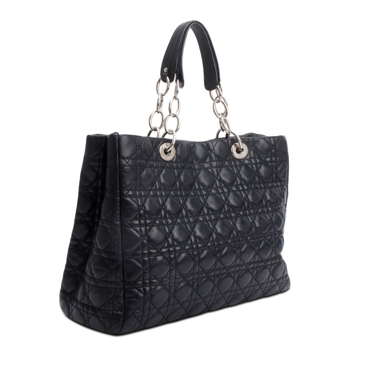 Christian Dior Black Cannage Calfskin Leather Large Lady Dior Soft Shopping Tote Rovelle Bags