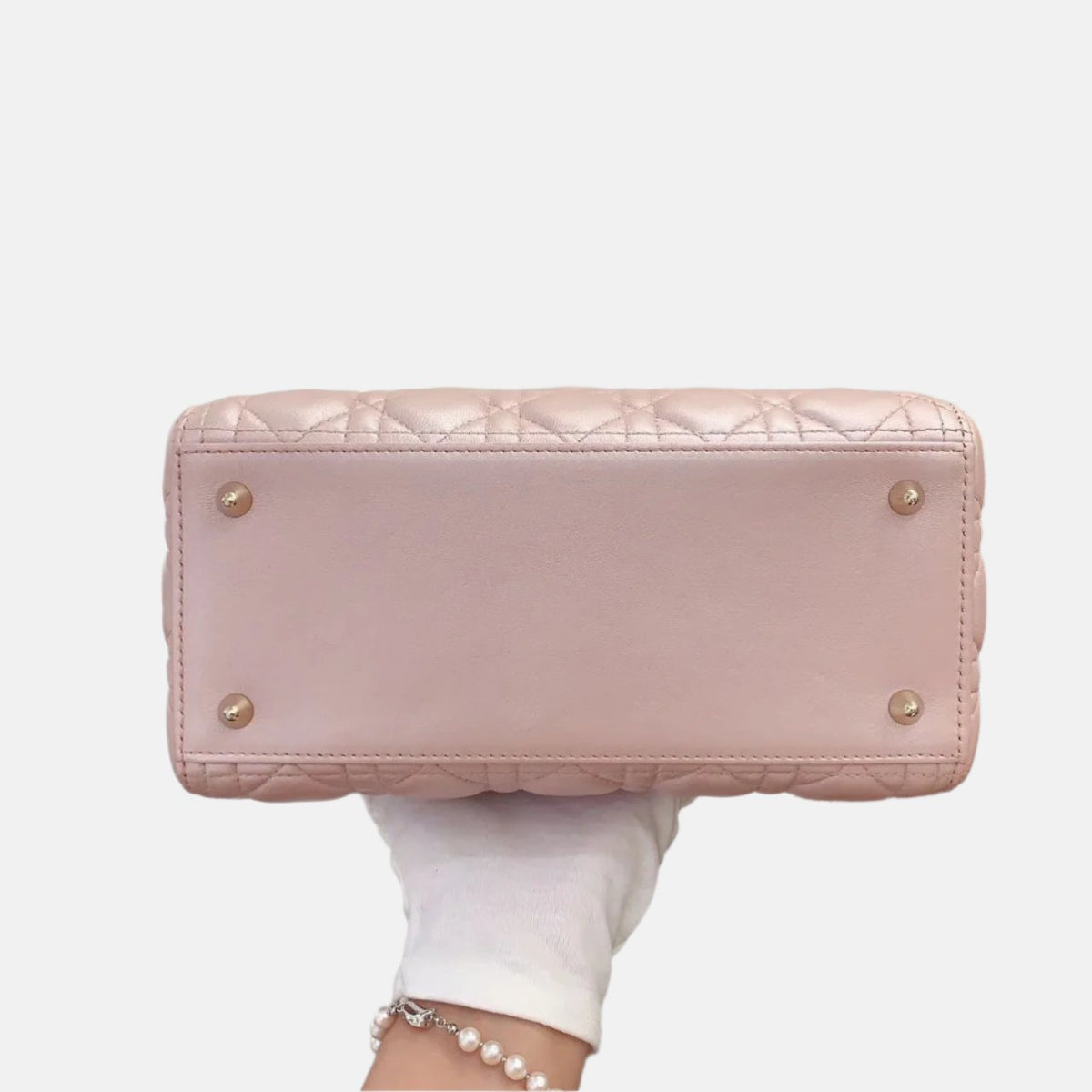 Lady Dior Medium Handbag Pearlescent Pink Cannage Leather Gold Hardware Rovelle Bags