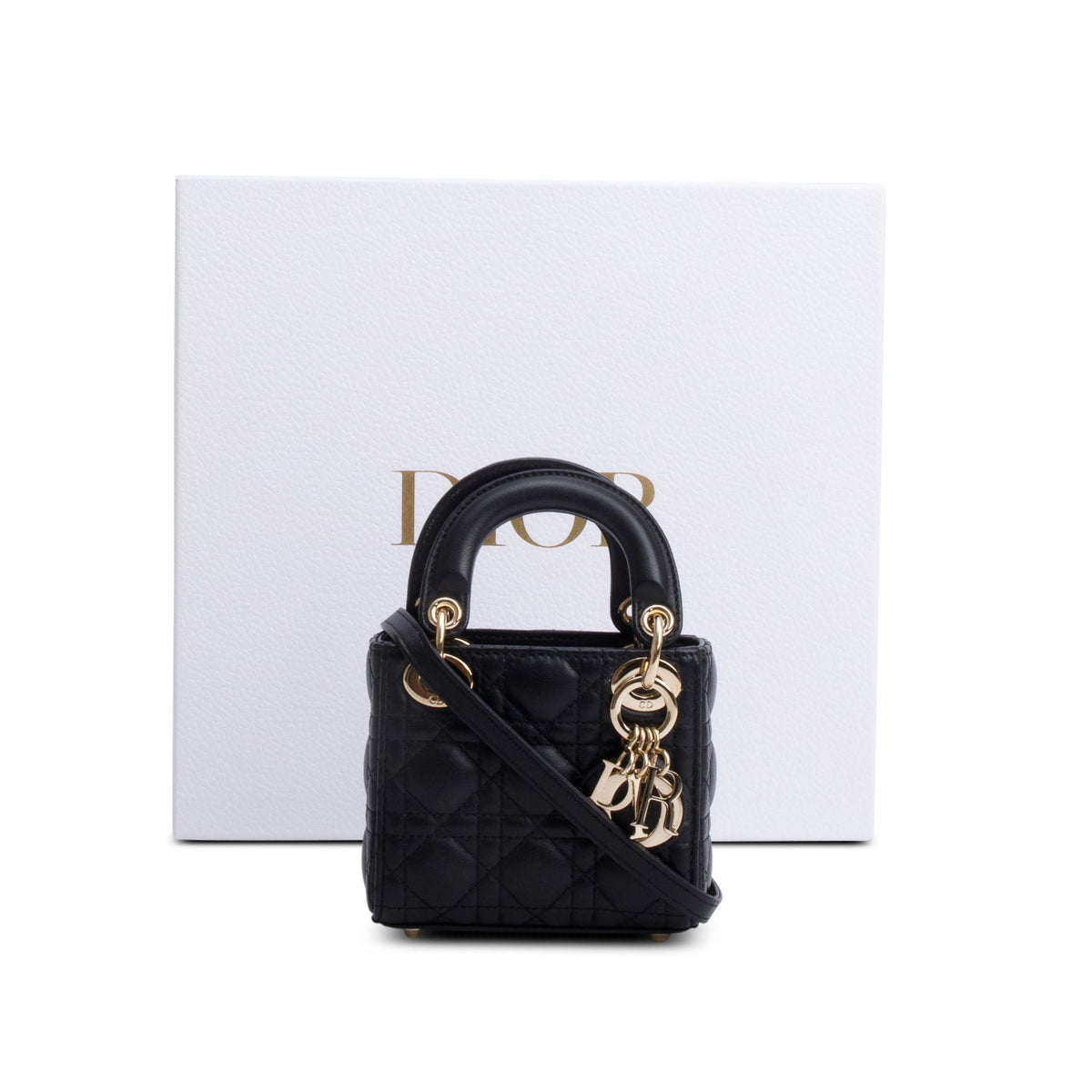 Christian Dior 2022 Black Leather Micro Lady Dior Bag Rovelle Bags
