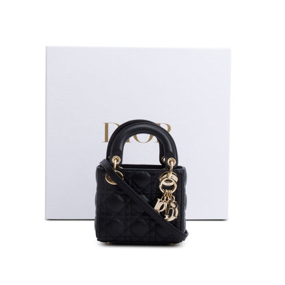 Christian Dior 2022 Black Leather Micro Lady Dior Bag Rovelle Bags