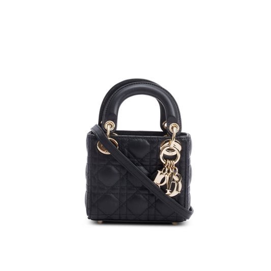 Christian Dior 2022 Black Leather Micro Lady Dior Bag Rovelle Bags