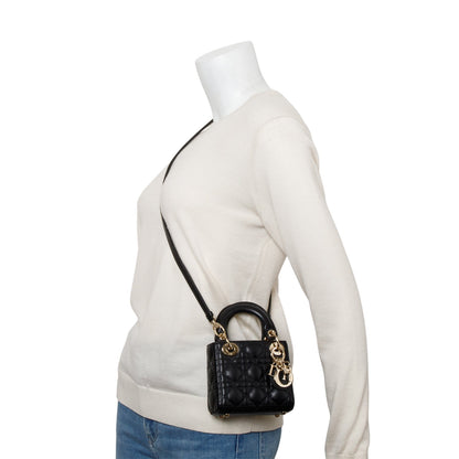 Christian Dior 2022 Black Leather Micro Lady Dior Bag Rovelle Bags