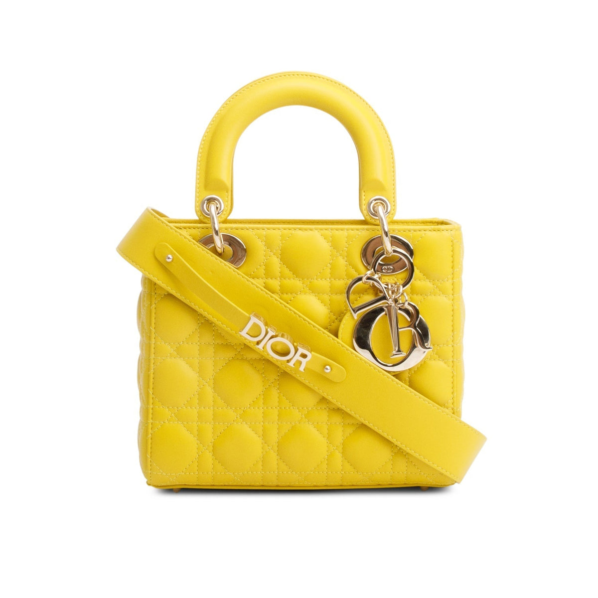 Christian Dior Yellow Cannage Lambskin Leather Small Lady Dior My ABCDior Bag Rovelle Bags