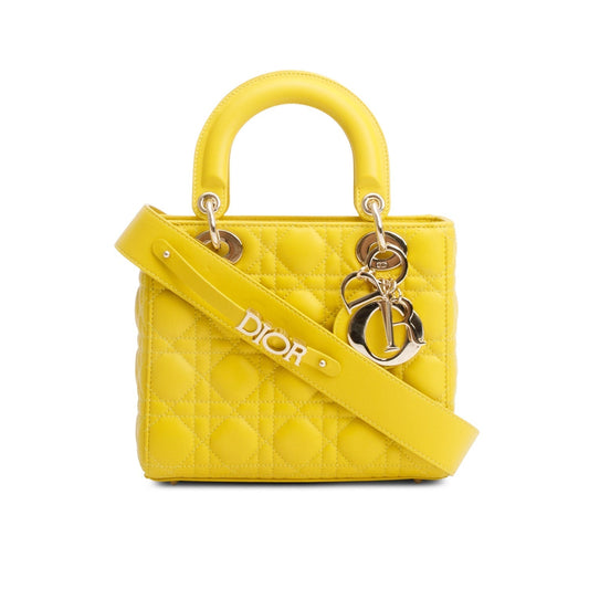 Christian Dior Yellow Cannage Lambskin Leather Small Lady Dior My ABCDior Bag Rovelle Bags
