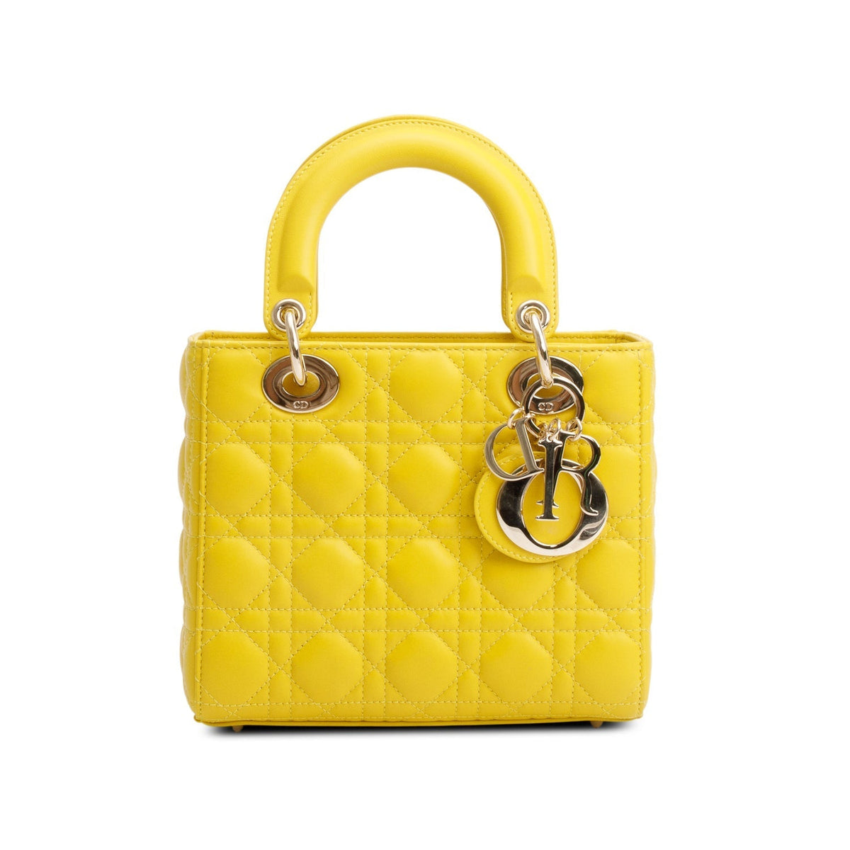 Christian Dior Yellow Cannage Lambskin Leather Small Lady Dior My ABCDior Bag Rovelle Bags