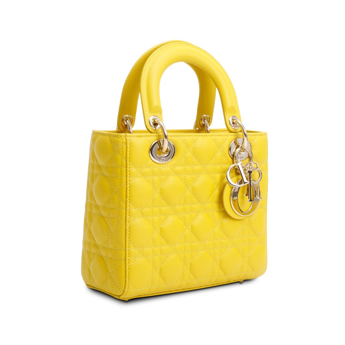 Christian Dior Yellow Cannage Lambskin Leather Small Lady Dior My ABCDior Bag Rovelle Bags