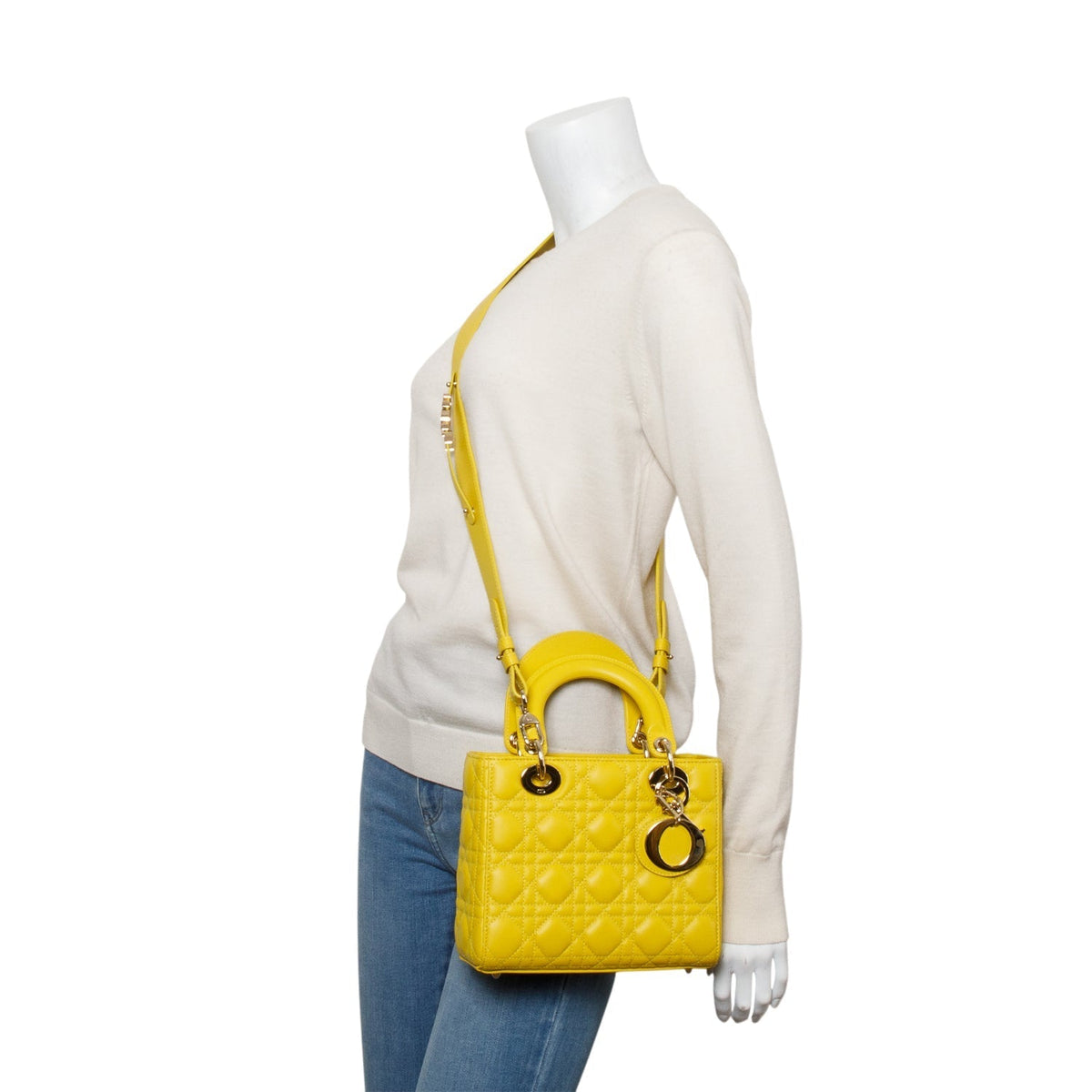 Christian Dior Yellow Cannage Lambskin Leather Small Lady Dior My ABCDior Bag Rovelle Bags