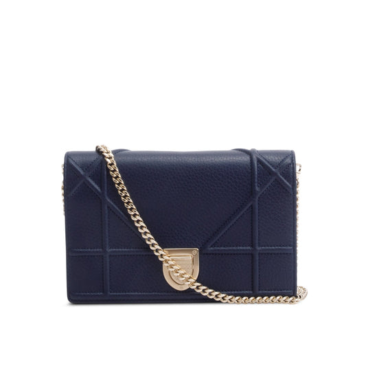 Christian Dior Blue Grained Calfskin Diorama Wallet on Chain Rovelle Bags