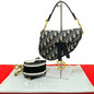 Dior Shoulder Bag Leather, Canvas Navy Trotter Pattern Oblique Saddle bag Women Rovelle Bags
