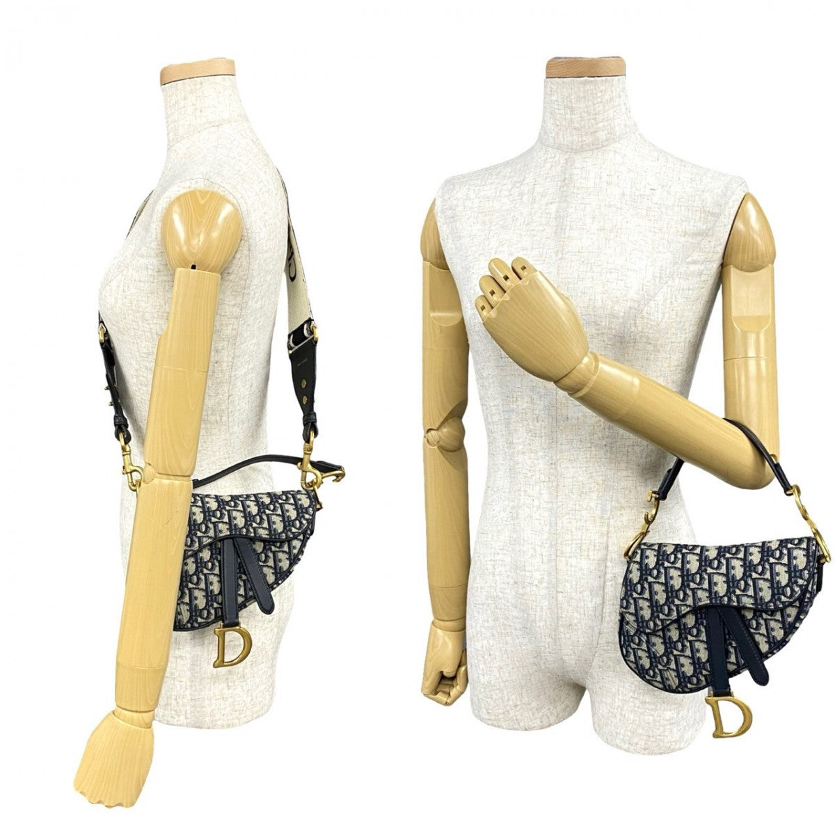 Dior Shoulder Bag Leather, Canvas Navy Trotter Pattern Oblique Saddle bag Women Rovelle Bags