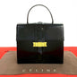 CELINE Handbag leather black logo ribbon Metal Women