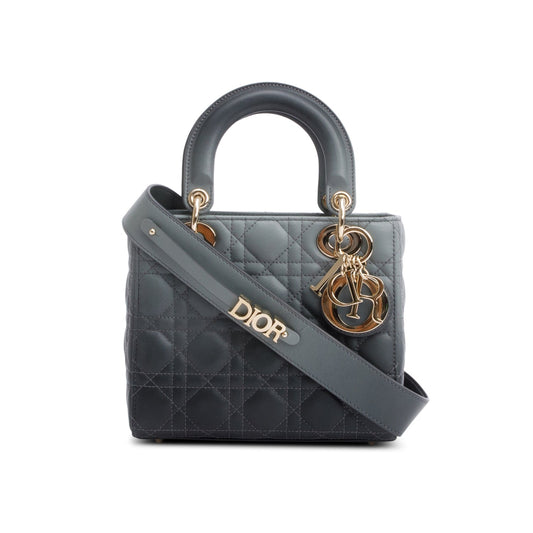 Christian Dior Grey Gradient Cannage Lambskin Leather Small Lady Dior My ABCDior Bag Rovelle Bags
