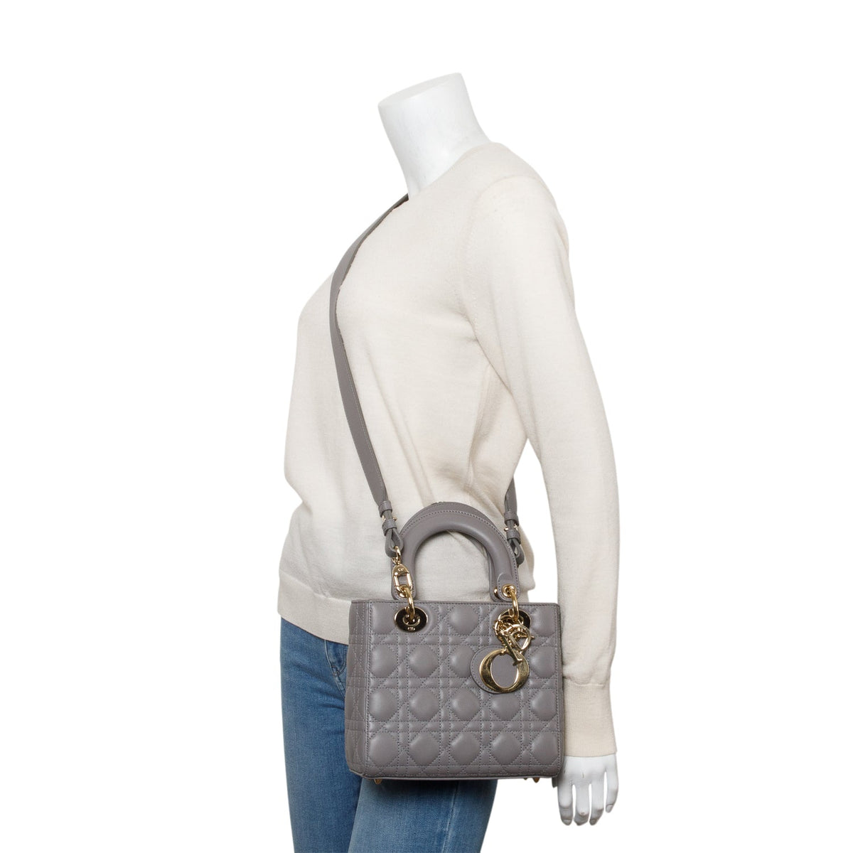Christian Dior Grey Cannage Lambskin Leather Small Lady Dior My ABCDior Bag Rovelle Bags