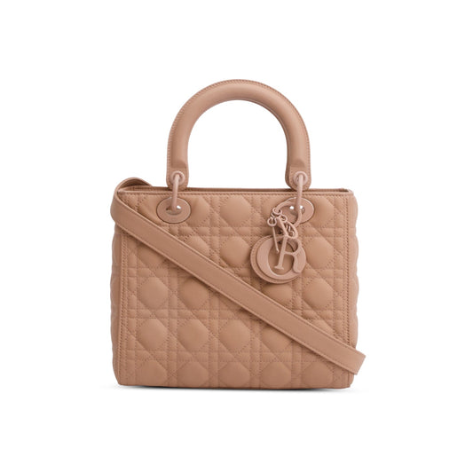 Christian Dior 2020 Blush Ultramatte Cannage Leather Medium Lady Dior Bag Rovelle Bags