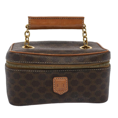 Luxury CELINE Macadam Canvas Vany Cosmetic Pouch PVC Leather Brown 62674